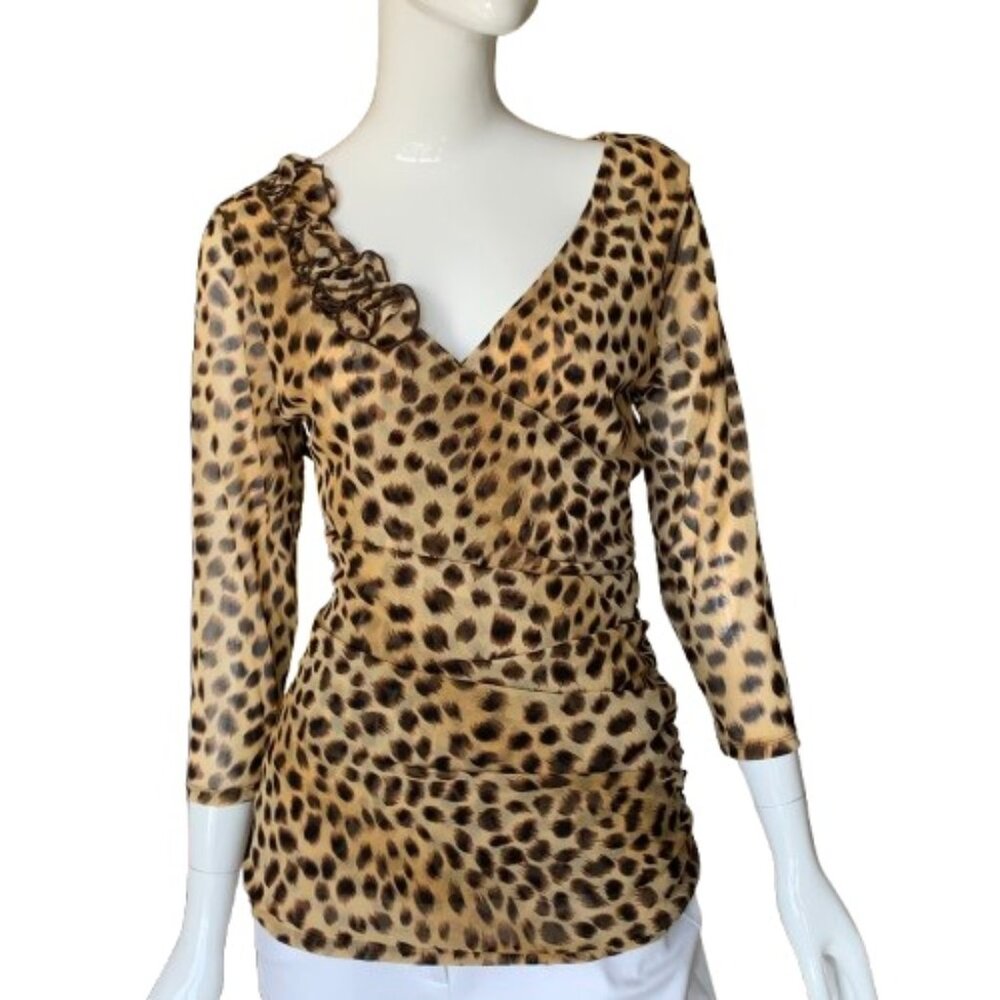 International Concepts INC Leopard Print Sheer Mesh Top Size Large NWT